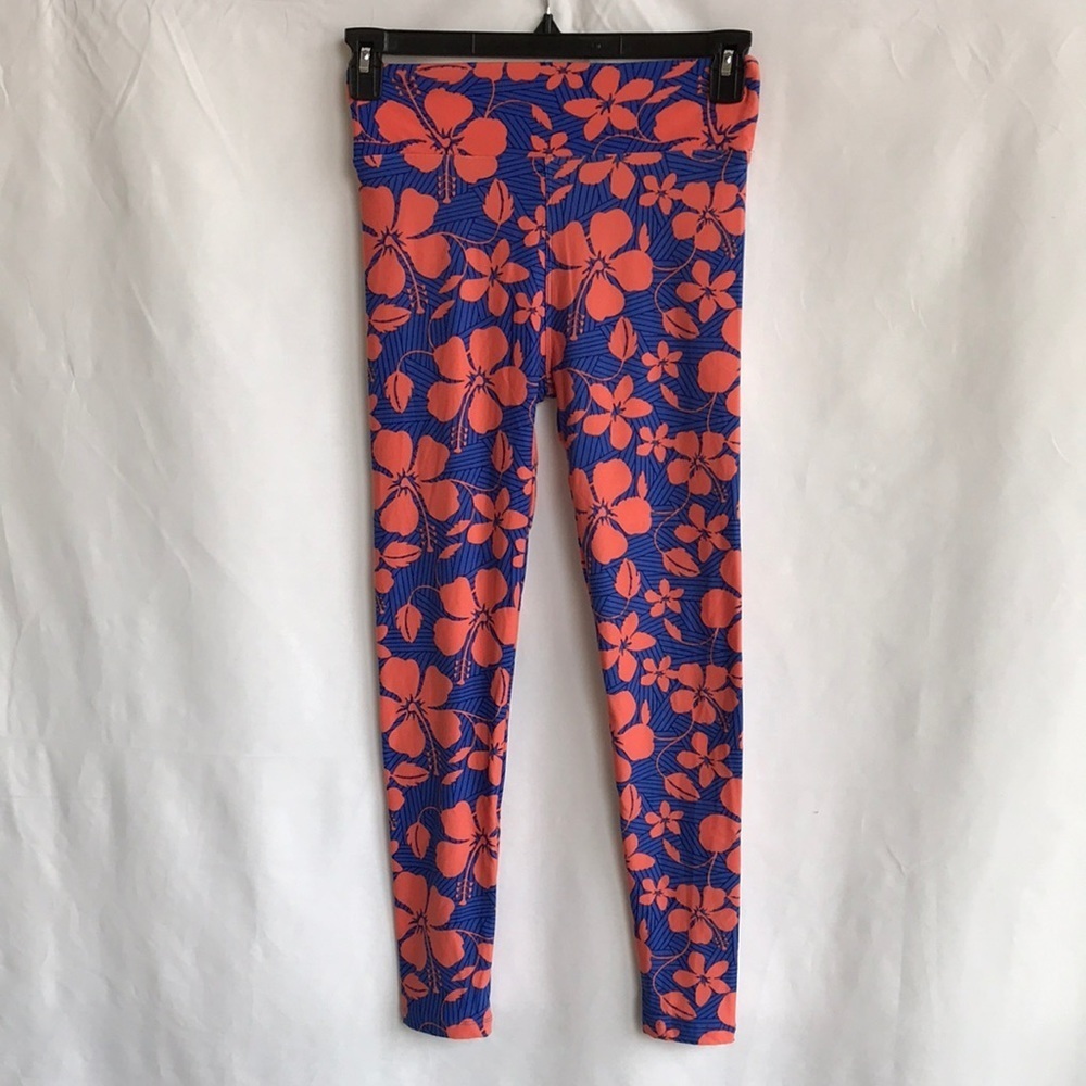 LuLaRoe orange/blue/black floral leggings, S/M - Picture 1 of 8